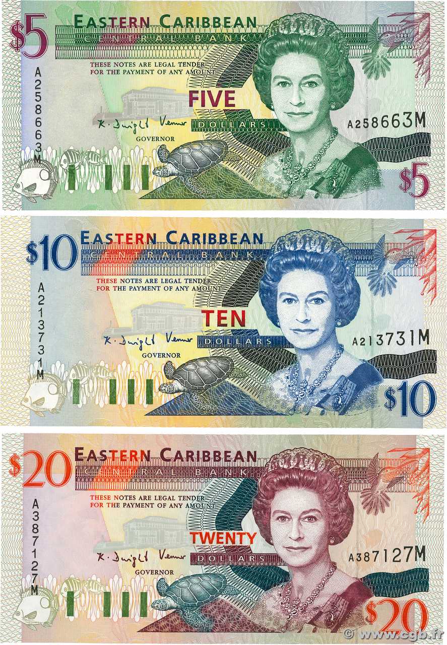 5, 10 et 20 Dollars Lot EAST CARIBBEAN STATES  1994 P.31m, P.32m et P.33m FDC