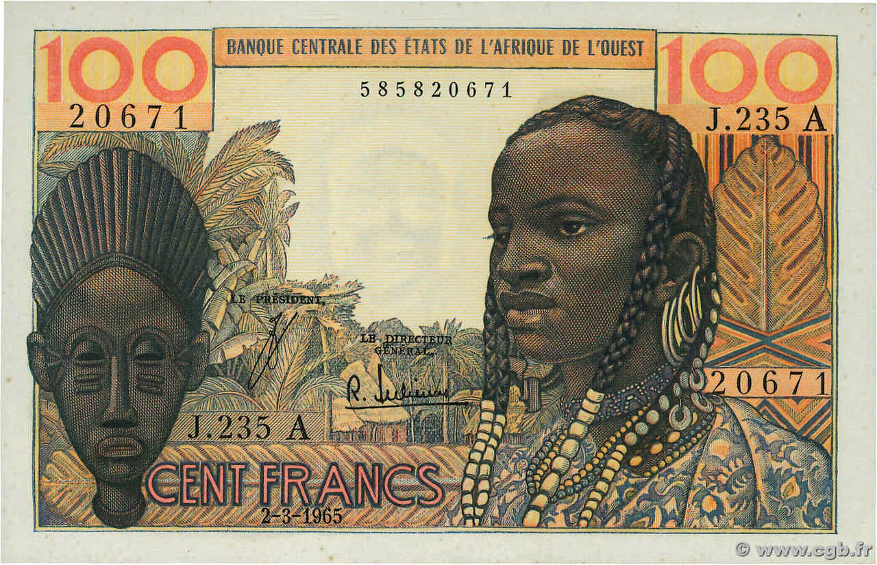 100 Francs STATI AMERICANI AFRICANI  1965 P.101Ae AU