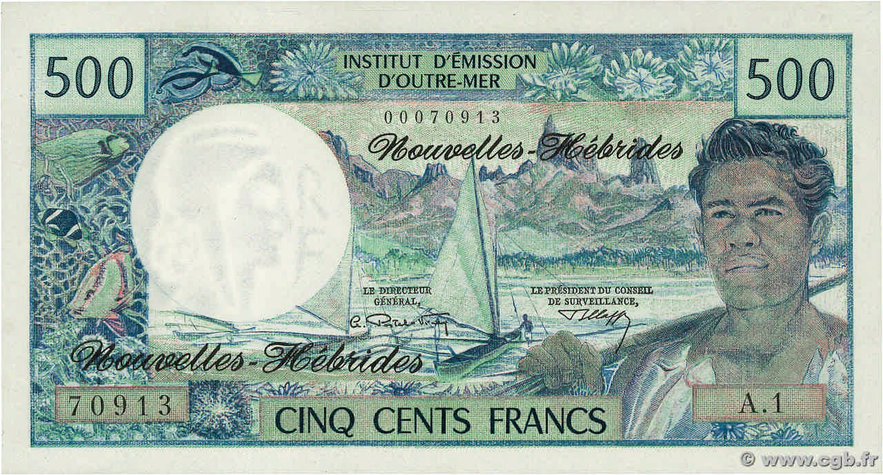 500 Francs NUOVE EBRIDI  1970 P.19a q.FDC