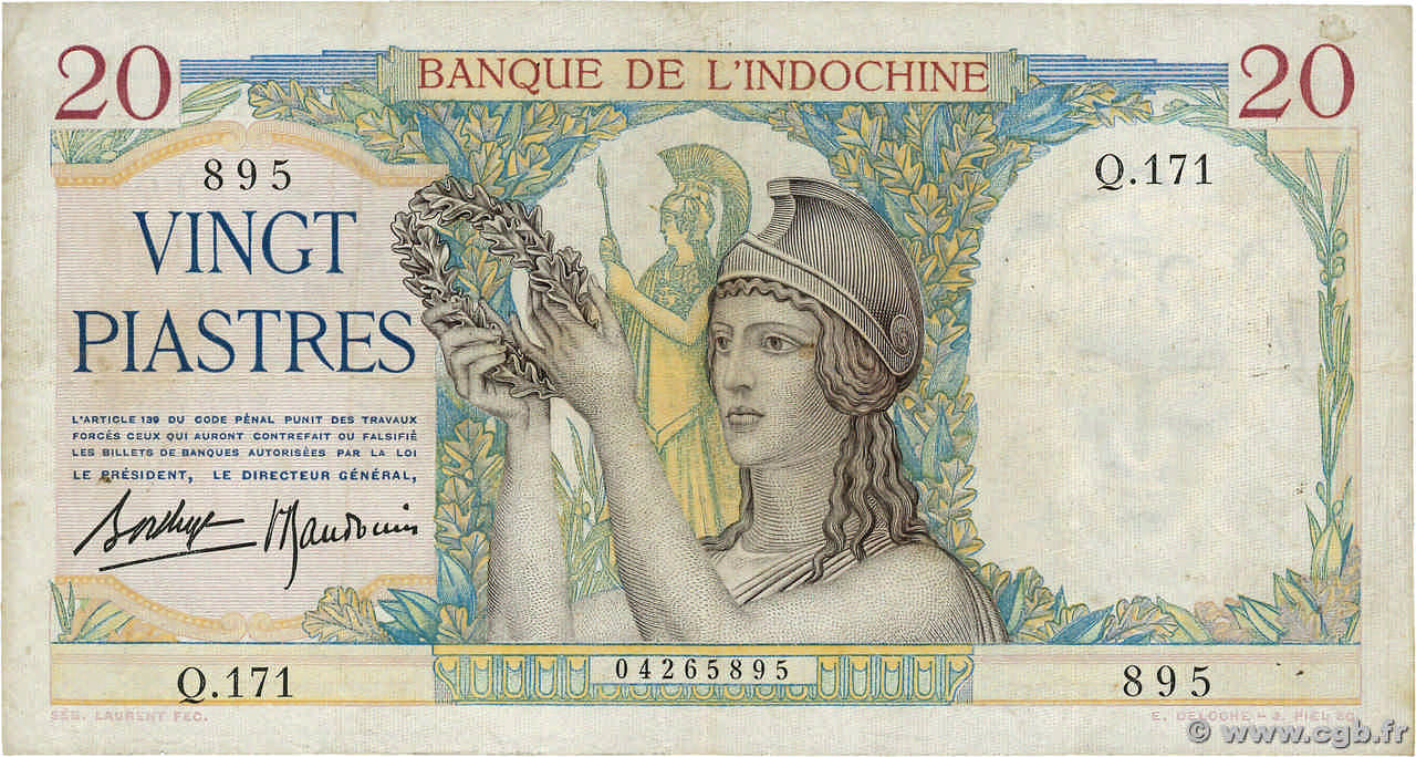 20 Piastres INDOCHINE FRANÇAISE 1936 P.056b TB