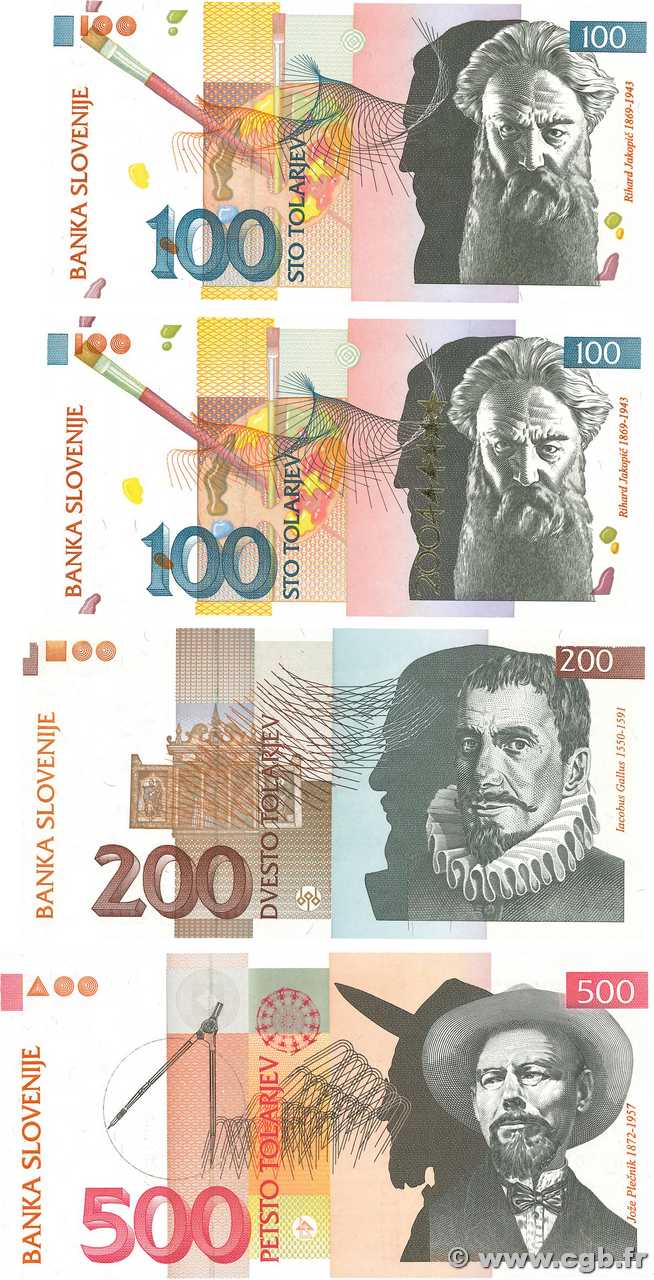 100, 200 et 500 Tolarjev SLOVÉNIE 2001 P.15d, P.16d, P.28 et P.31 NEUF
