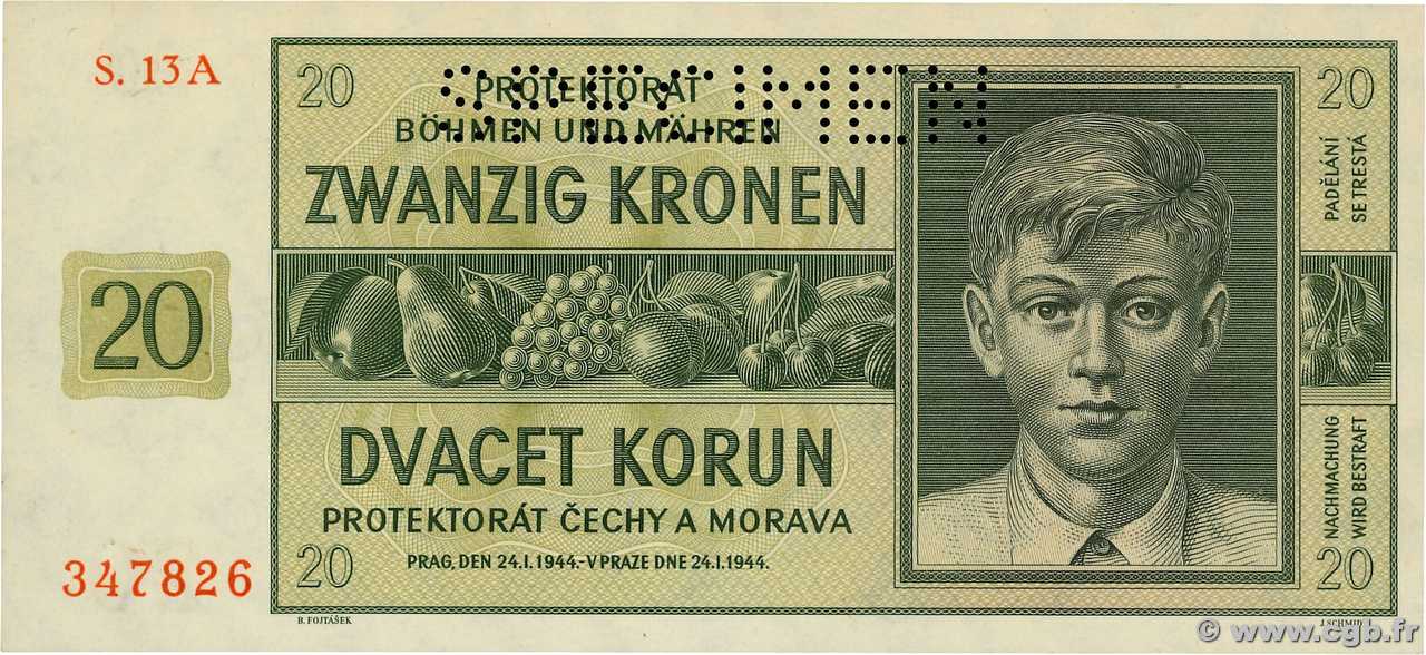 20 Korun Spécimen BOHÊME ET MORAVIE 1944 P.09s pr.NEUF