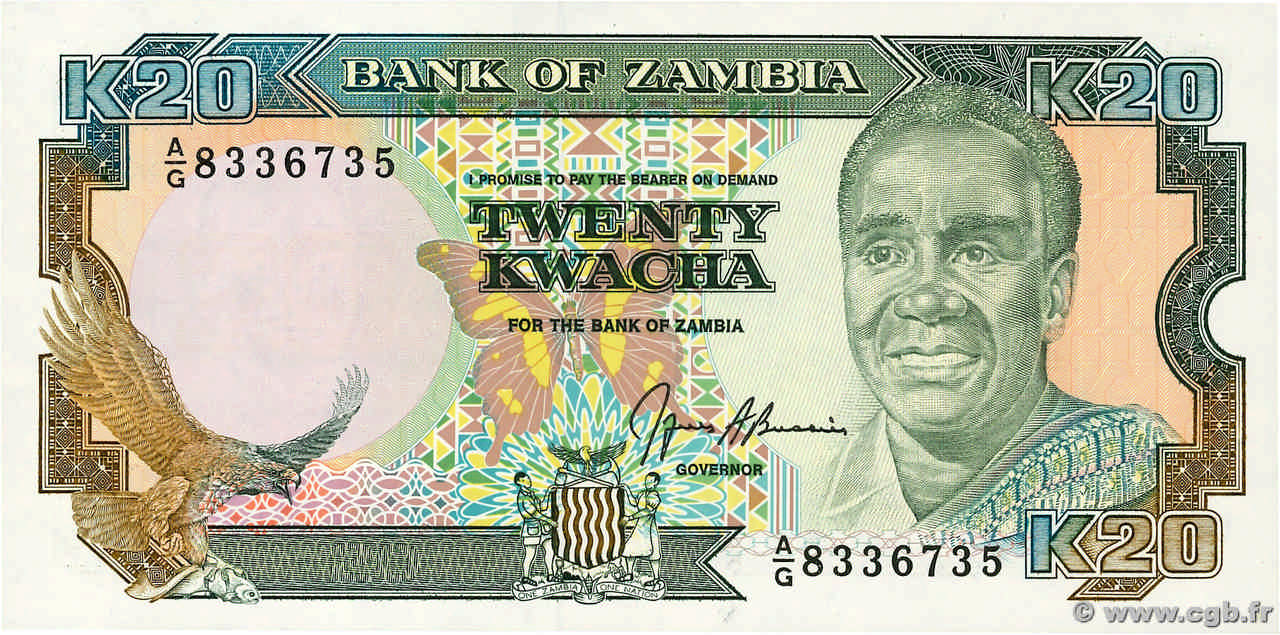 20 Kwacha ZAMBIA  1989 P.32a UNC