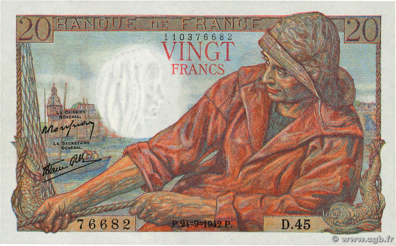20 Francs PÊCHEUR FRANCE 1942 F.13.03 AU