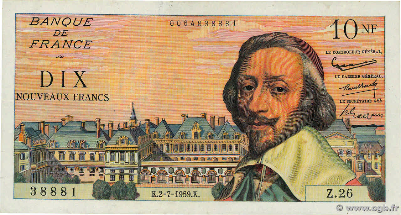 10 Nouveaux Francs RICHELIEU FRANCE 1959 F.57.02 pr.SUP