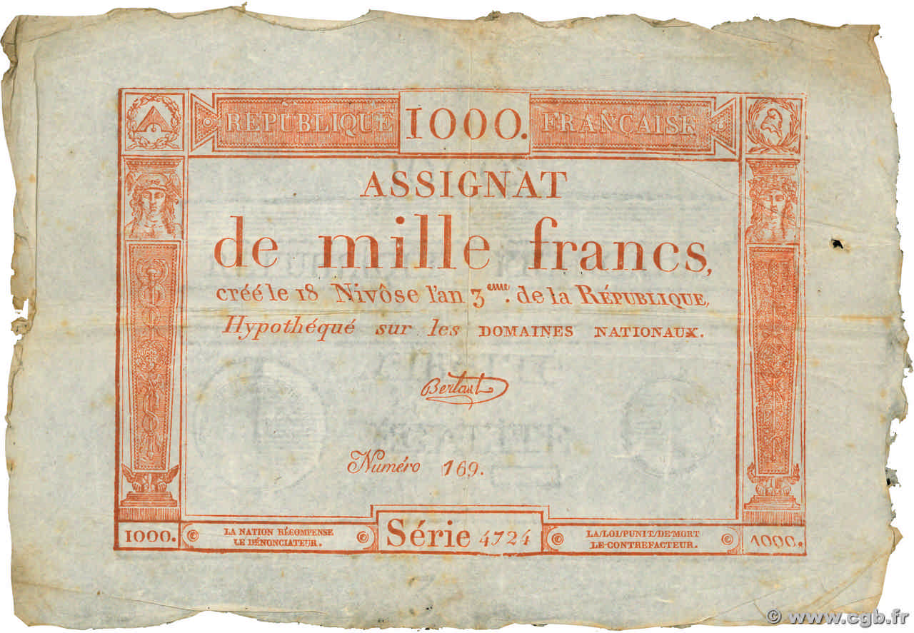 1000 Francs FRANCE 1795 Ass.50a pr.TTB