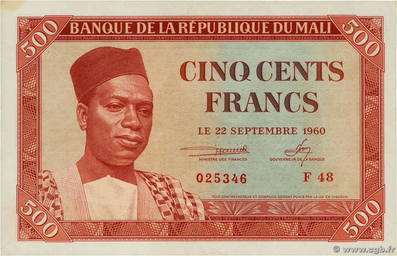 500 Francs MALI  1960 P.03 fST+