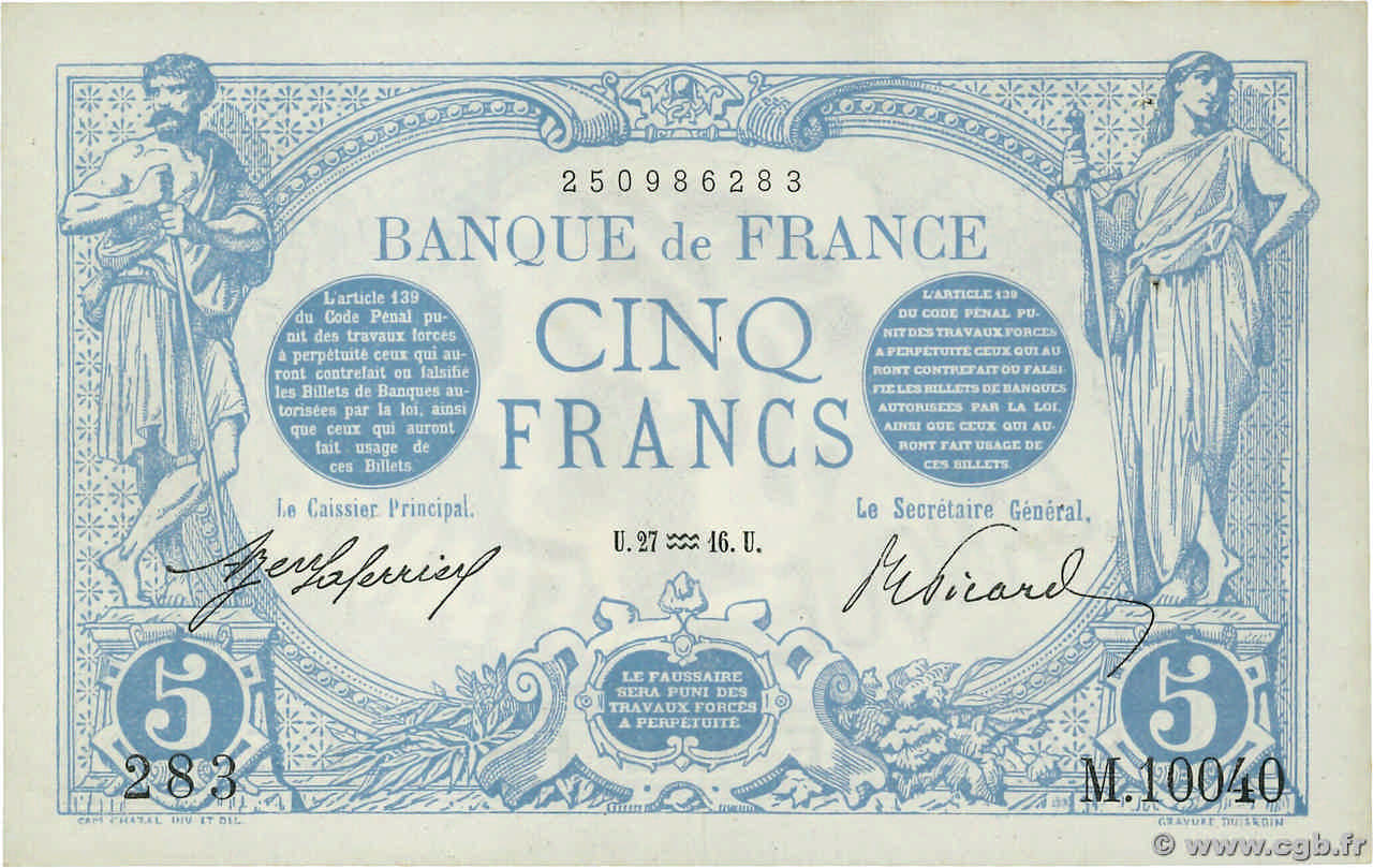 5 Francs BLEU FRANCE  1916 F.02.35 XF+