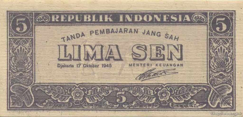 5 Sen INDONESIA  1945 P.014 UNC
