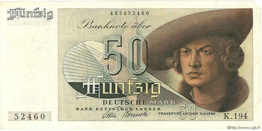 50 Deutsche Mark ALLEMAGNE FÉDÉRALE  1948 P.14a TB+