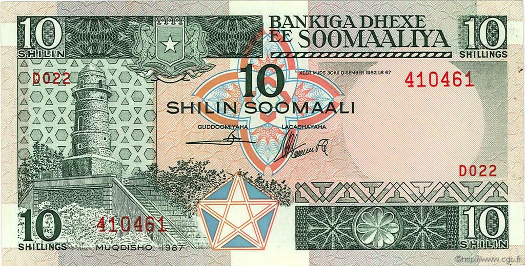 10 Shilin = 10 Shillings SOMALIE  1987 P.32c SPL