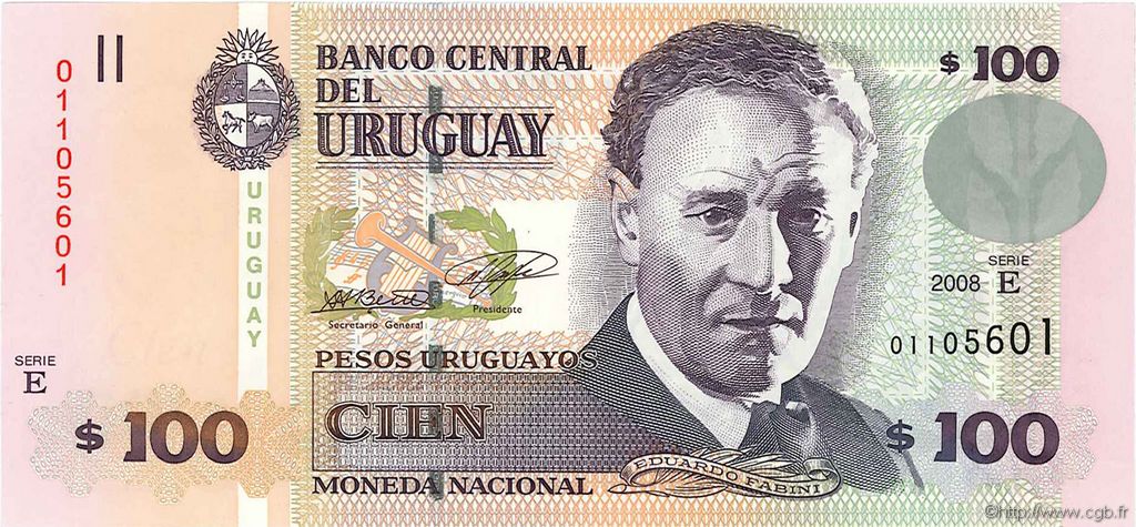 100 Pesos Uruguayos URUGUAY  2008 P.088a ST