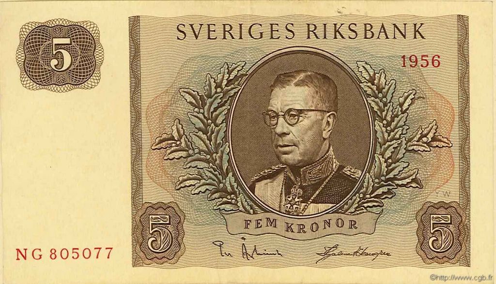 5 Kronor SUÈDE  1956 P.42c SUP