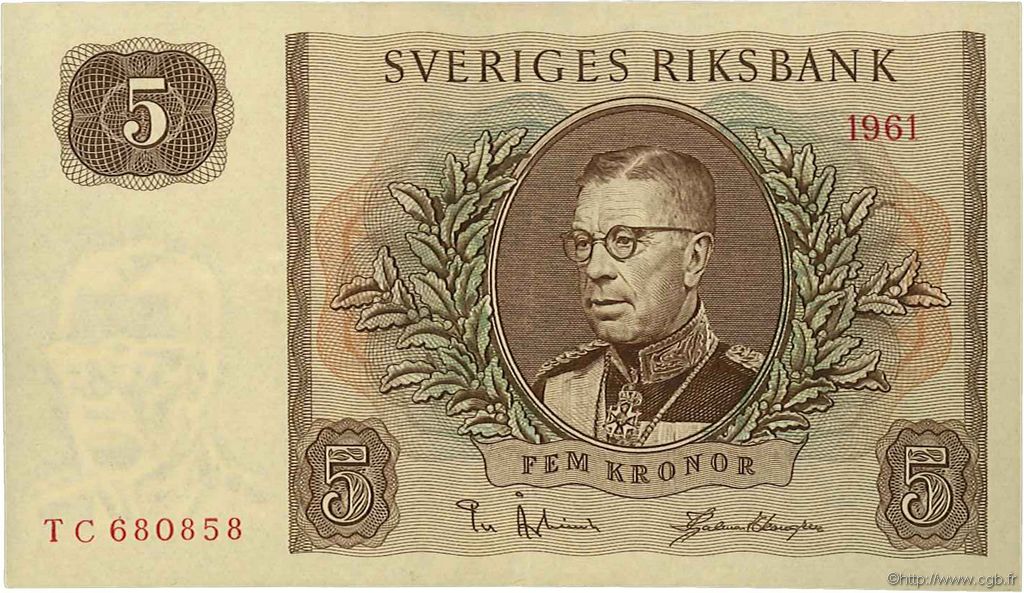 5 Kronor SUÈDE  1961 P.42f pr.SPL