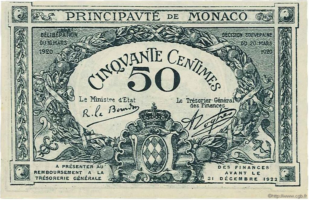 50 Centimes Spécimen MONACO  1920 P.03rs NEUF