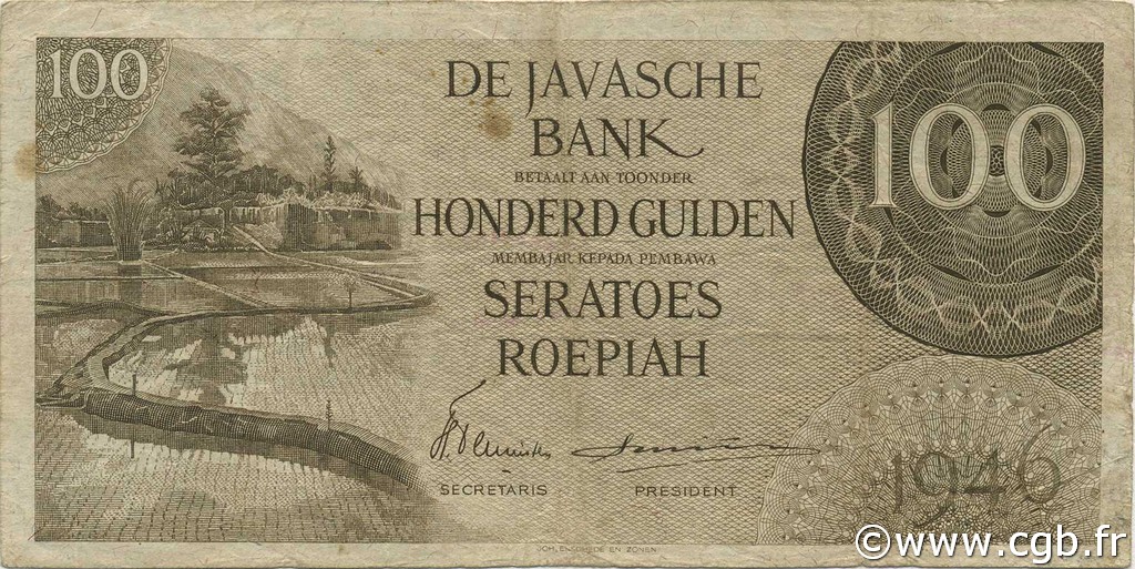 100 Gulden NIEDERLÄNDISCH-INDIEN  1946 P.094 SS