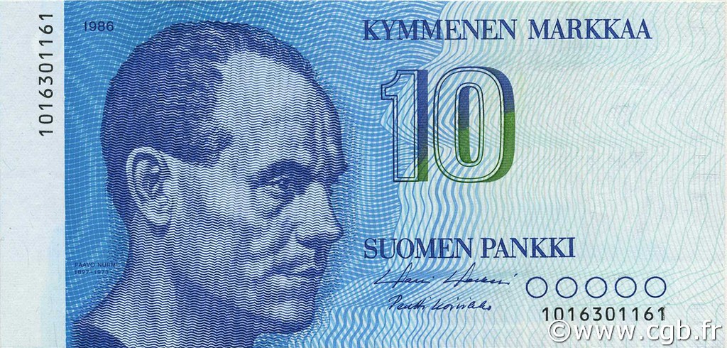 10 Markkaa FINLAND  1986 P.113a UNC