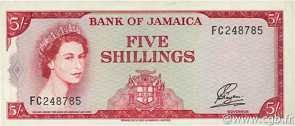 5 Shillings JAMAÏQUE  1964 P.51Ab SUP