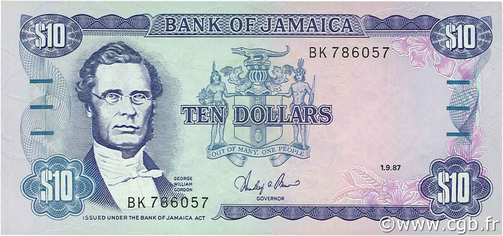 10 Dollars JAMAICA  1987 P.71b UNC