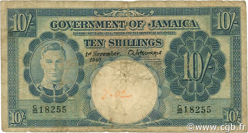 10 Shillings JAMAÏQUE  1940 P.38b B