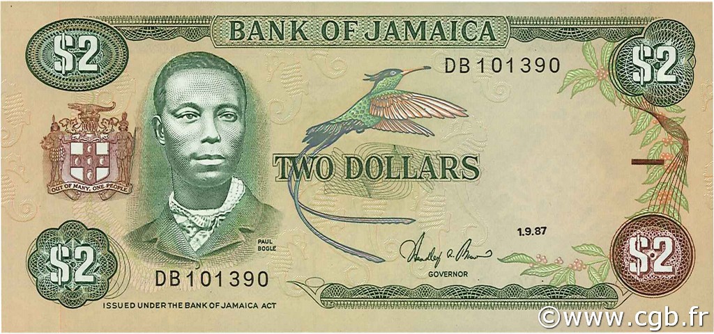 2 Dollars JAMAICA  1987 P.69b UNC