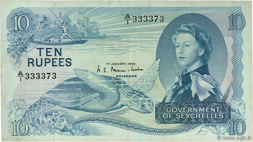 10 Rupees SEYCHELLES  1968 P.15a TTB