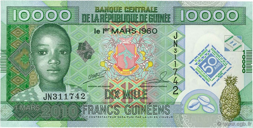 10000 Francs Commémoratif GUINÉE  2010 P.45 NEUF