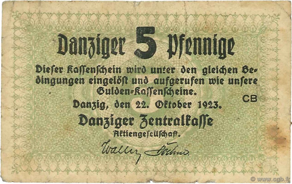 5 Pfennige DANTZIG  1923 P.34a B à TB