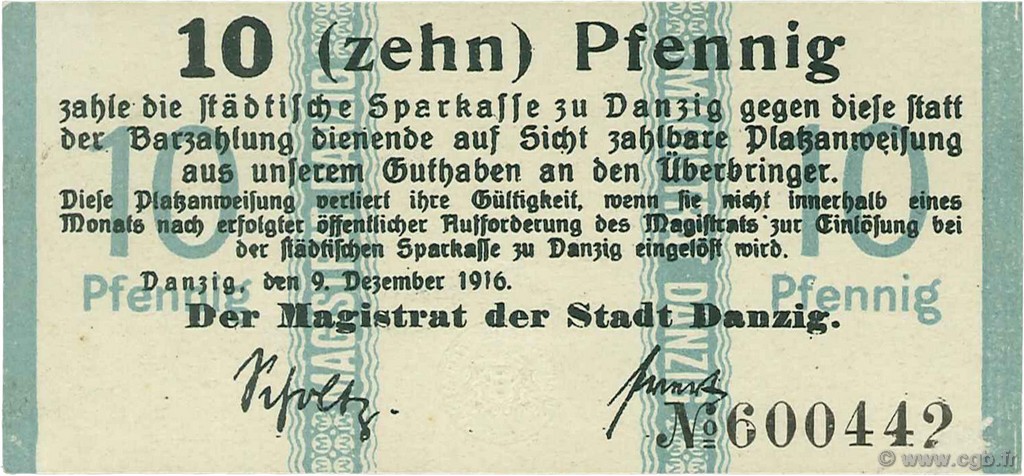 10 Pfennig DANTZIG  1916 P.05 SUP