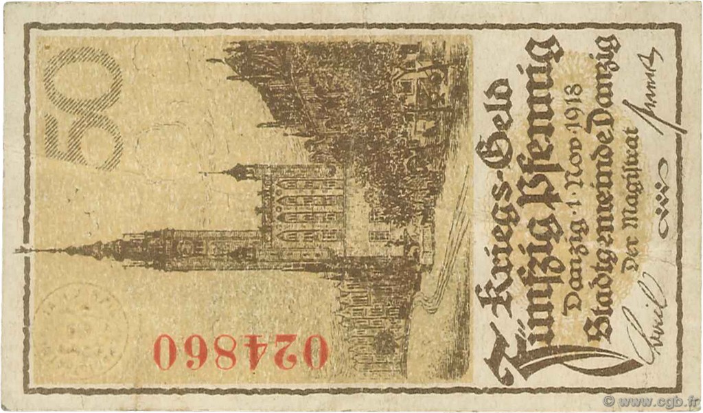 50 Pfennig DANTZIG  1918 P.09 TTB
