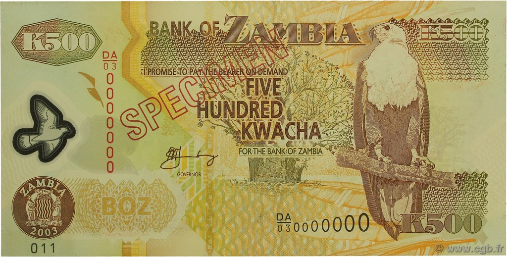 500 Kwacha Spécimen ZAMBIE  2003 P.43s NEUF