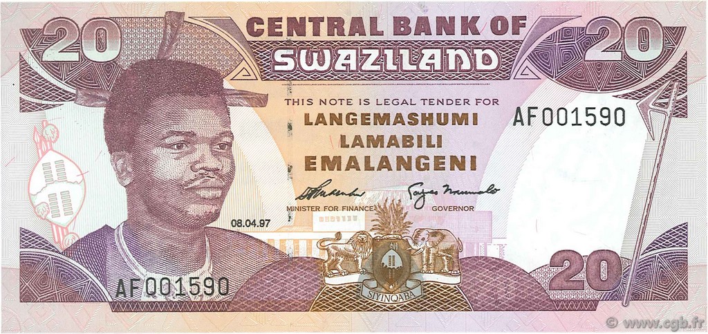 20 Emelangeni SWAZILAND  1997 P.25b NEUF