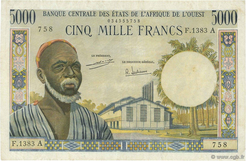 5000 Francs ÉTATS DE L AFRIQUE DE L OUEST  1971 P.104Af TB