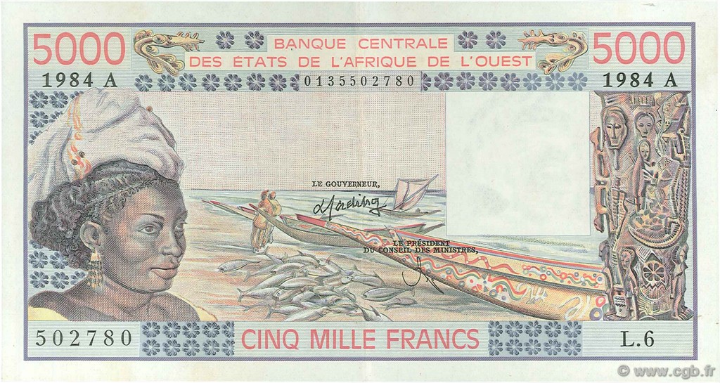 5000 Francs ÉTATS DE L AFRIQUE DE L OUEST  1984 P.108Al SPL