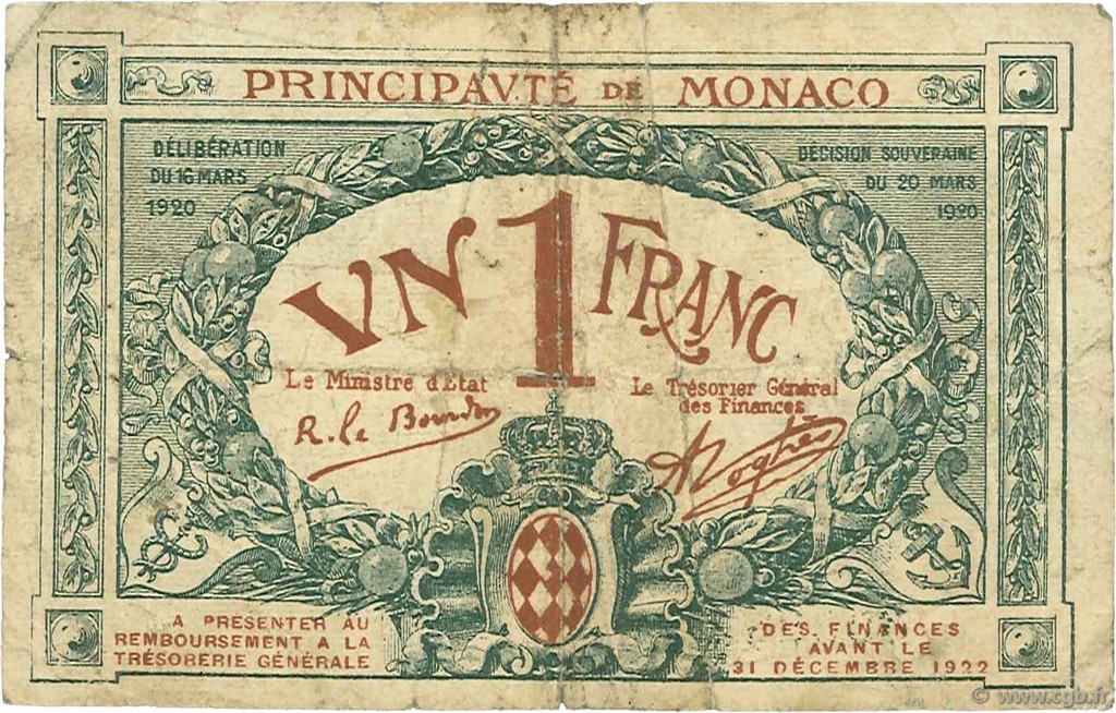 1 Franc MONACO  1920 P.05 B