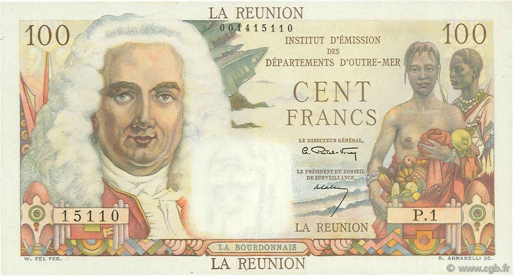 100 Francs La Bourdonnais ÎLE DE LA RÉUNION  1960 P.49a SPL