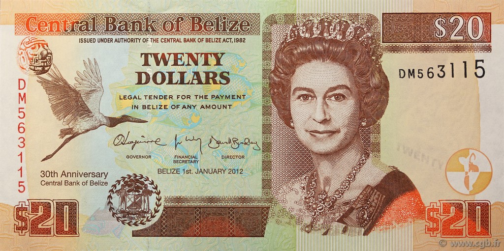 20 Dollars Commémoratif BELIZE  2012 P.72 UNC