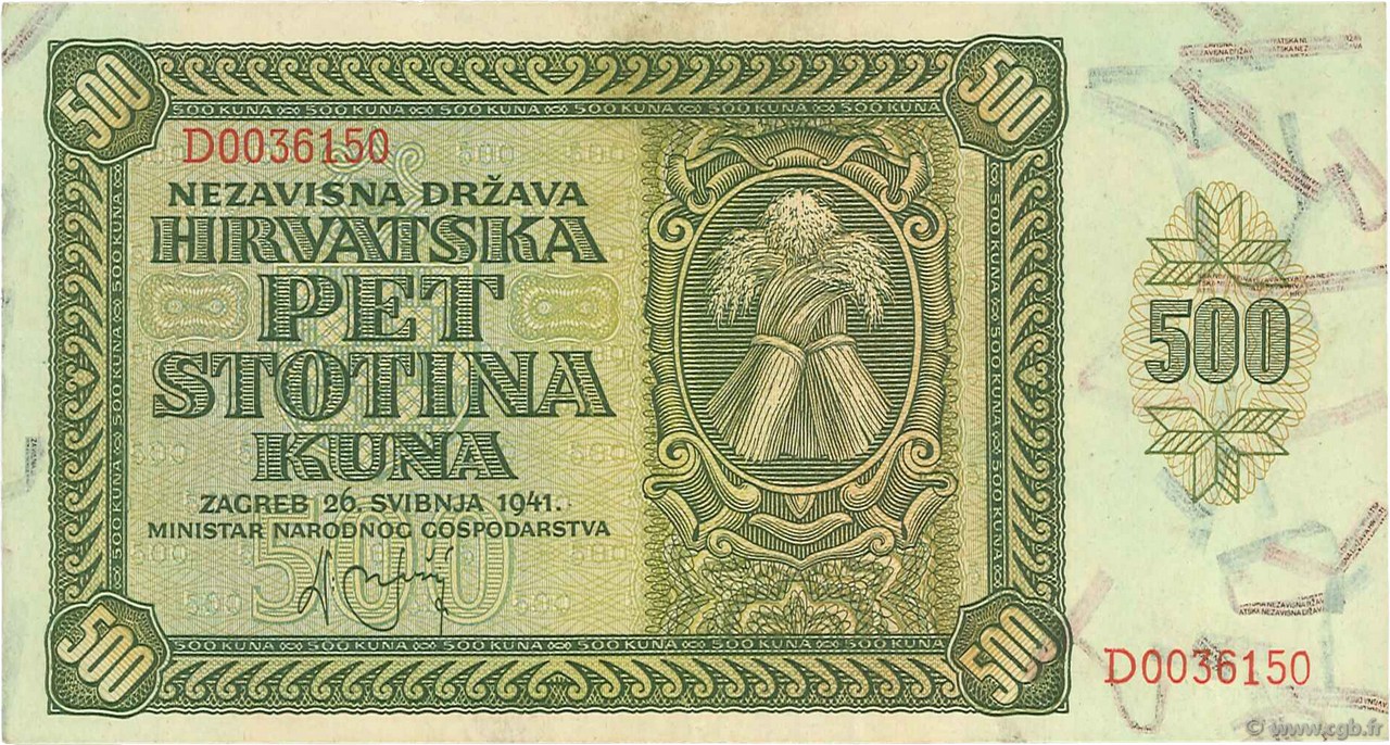 500 Kuna CROATIE  1941 P.03 pr.SUP