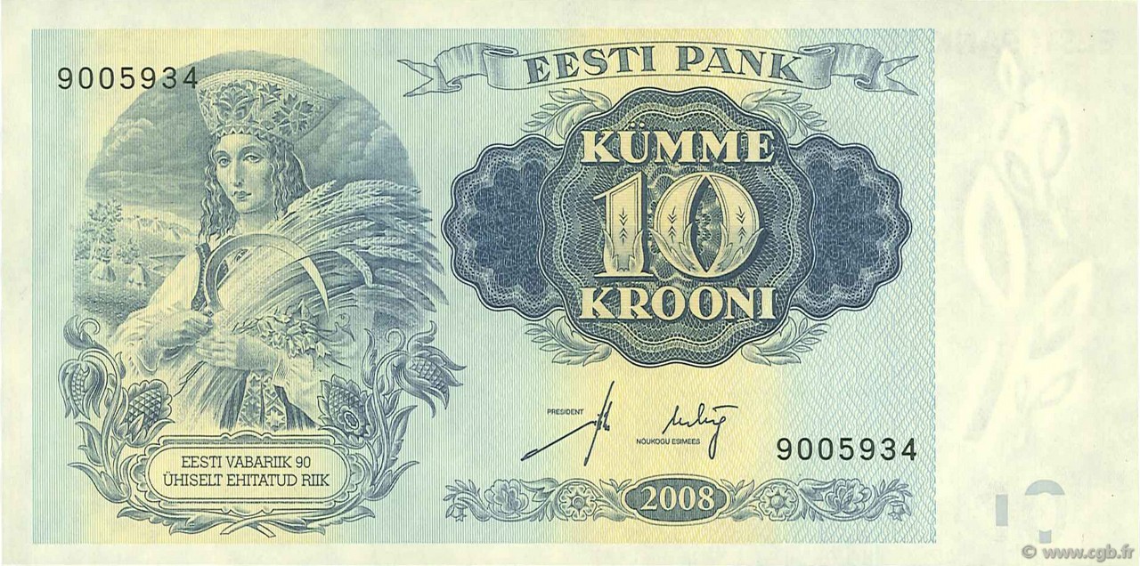 10 Krooni ESTONIE  2008 P.90 SPL