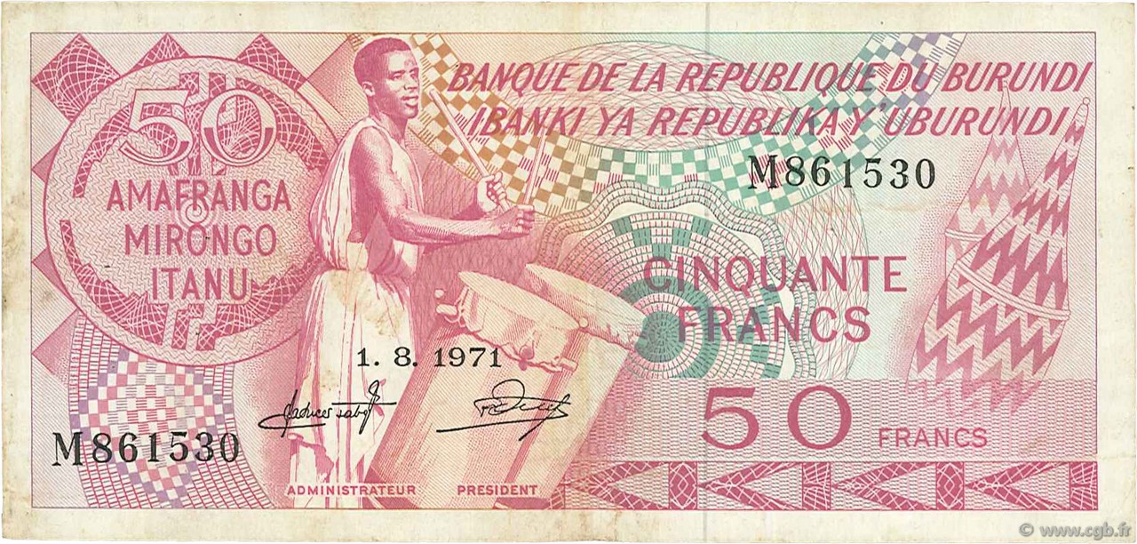 50 Francs BURUNDI  1971 P.22b TB+