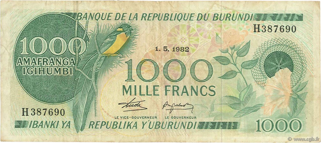 1000 Francs BURUNDI  1982 P.31b TB