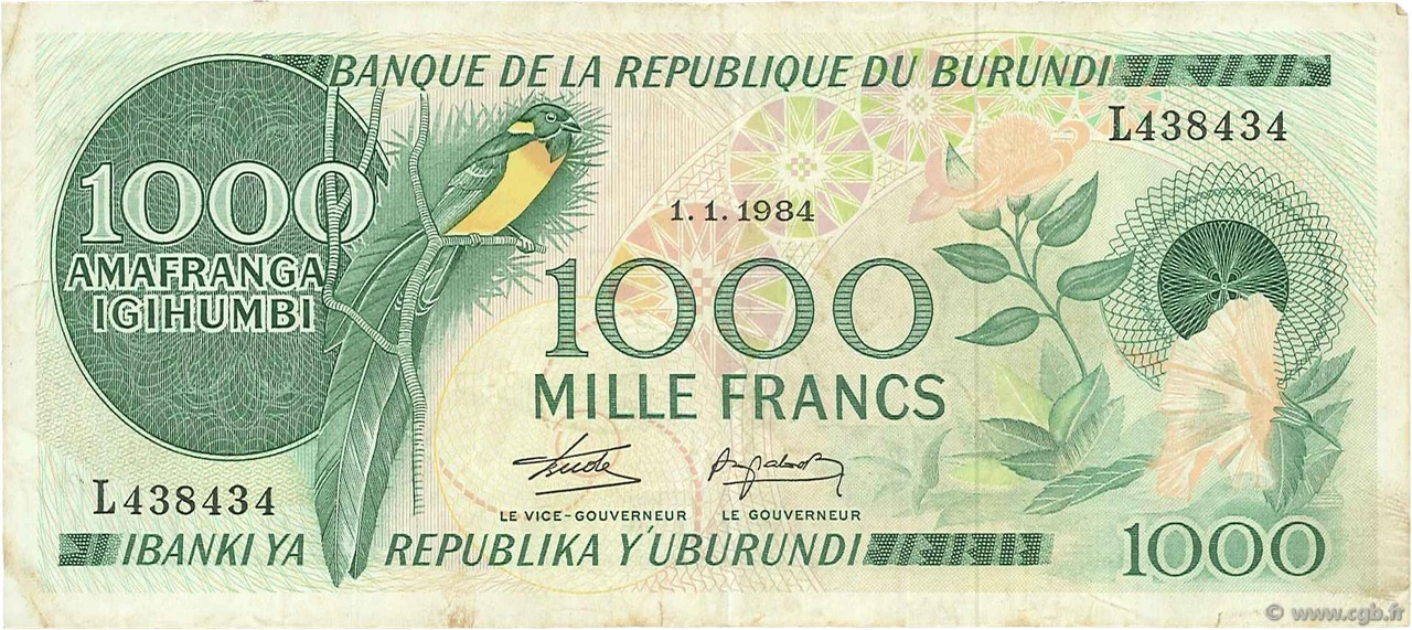 1000 Francs BURUNDI  1984 P.31b BB