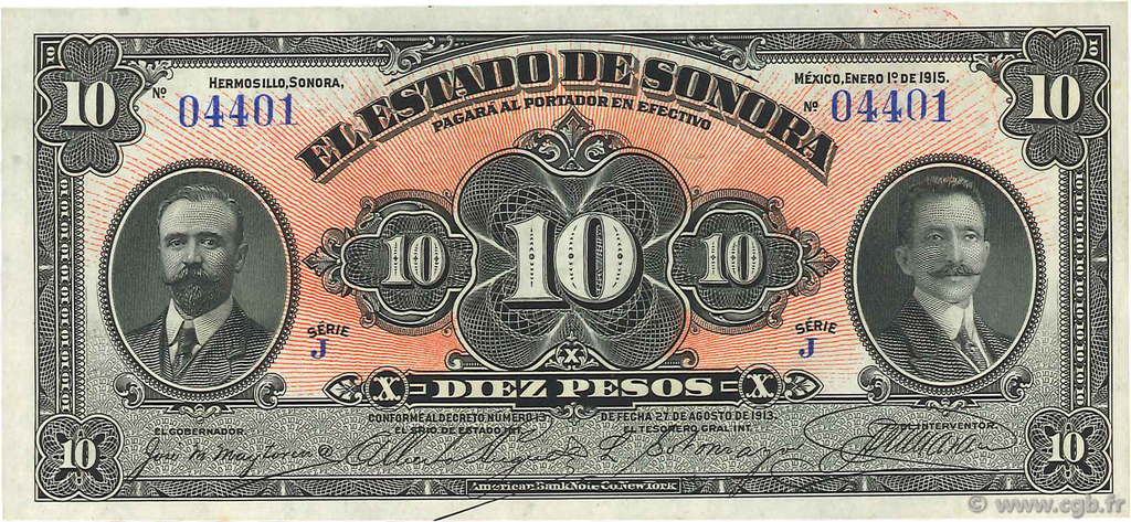 10 Pesos MEXIQUE Hermosillo 1915 PS.1073 NEUF