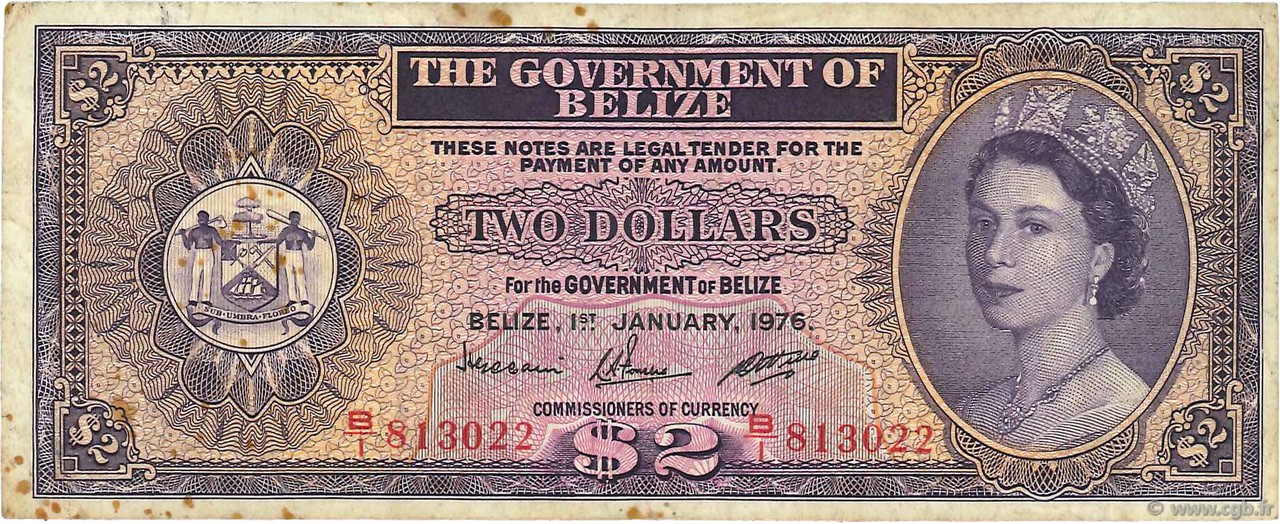 2 Dollars BELIZE  1976 P.34c TB