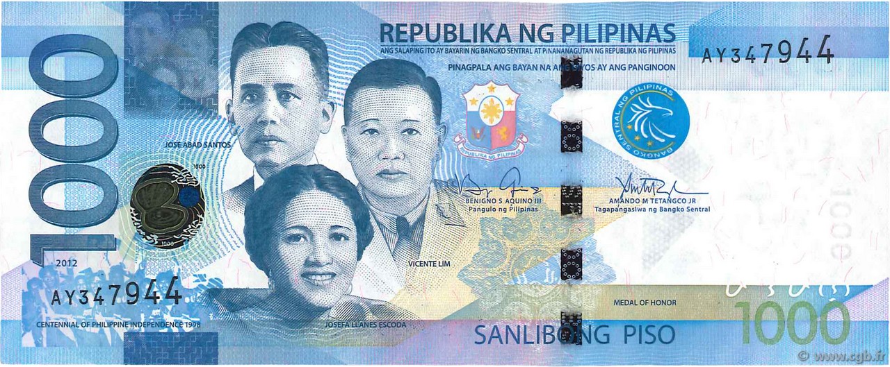 1000 Piso PHILIPPINES  2012 P.211b NEUF