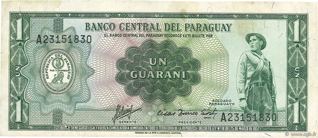 1 Guarani PARAGUAY  1963 P.193b TB+