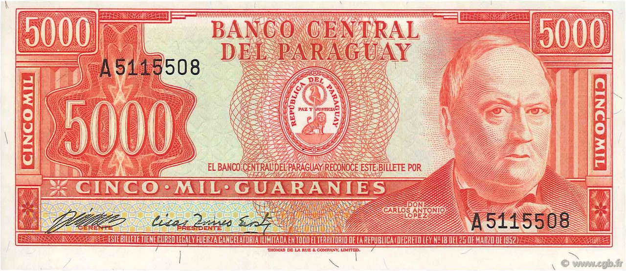 5000 Guaranies PARAGUAY  1982 P.208 NEUF