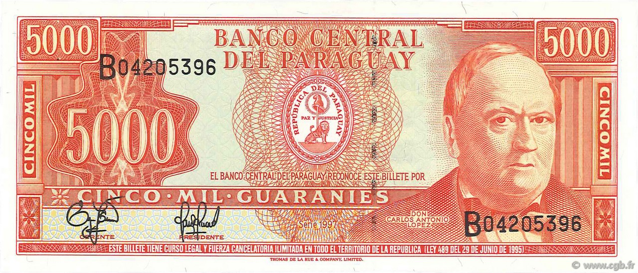 5000 Guaranies PARAGUAY  1997 P.215 pr.NEUF