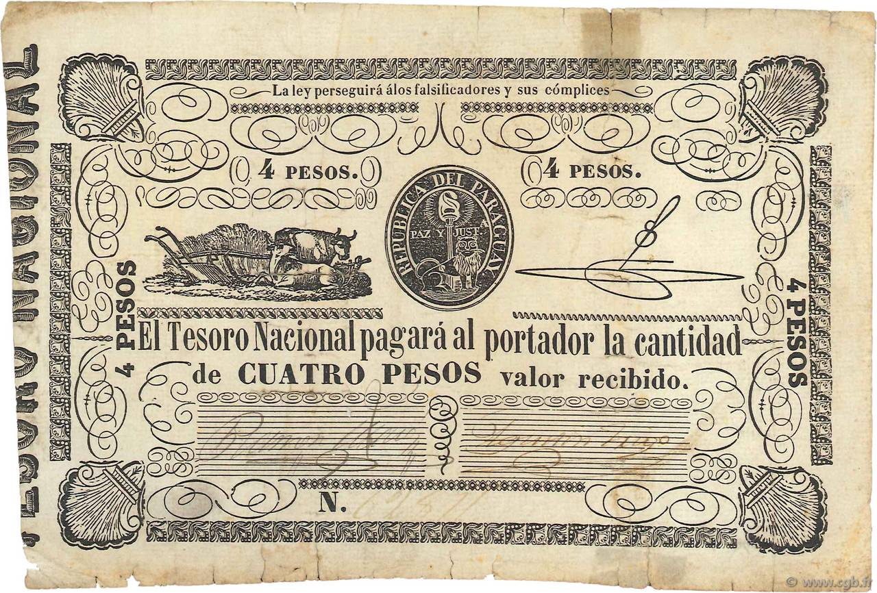 4 Pesos PARAGUAY  1862 P.016 pr.TTB