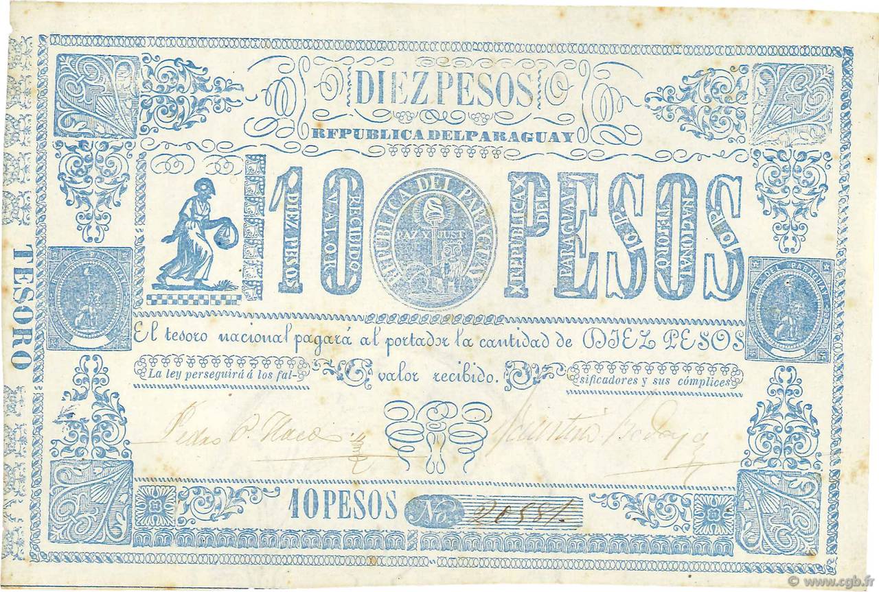 10 Pesos PARAGUAY  1865 P.026 TTB